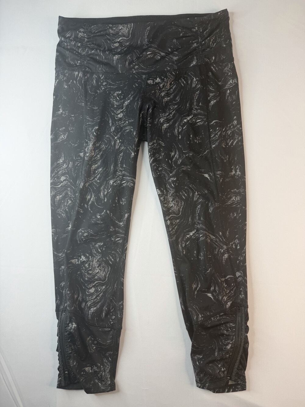 Lululemon High Rise Leggings Womens Size 10 Black Marble Print Zip Ankle Running